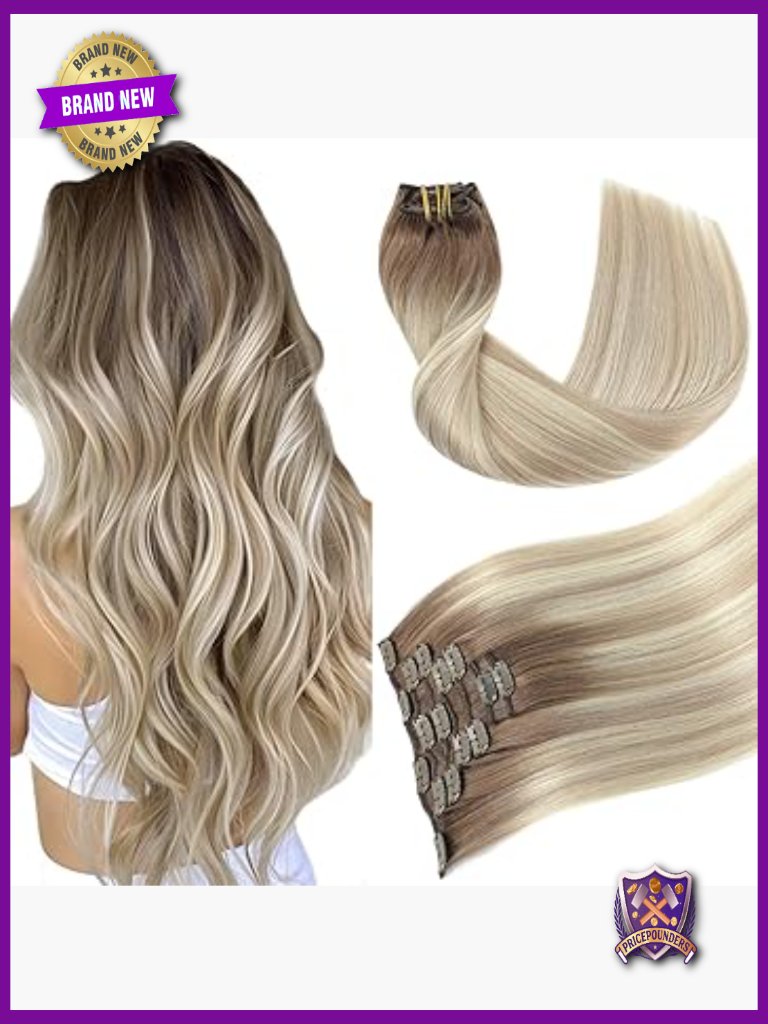 Clip In Hair Extensions Real Human Hair 14 Inch 7 Pcs 120g Balayage Blonde